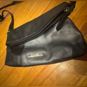Genuine Leather Black & Silver Crossbody Bag
